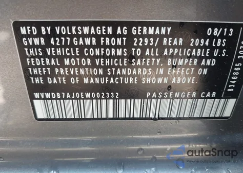 2014 Volkswagen Golf 2.5L из США, поврежденный, VIN WVWDB7AJ0EW002332